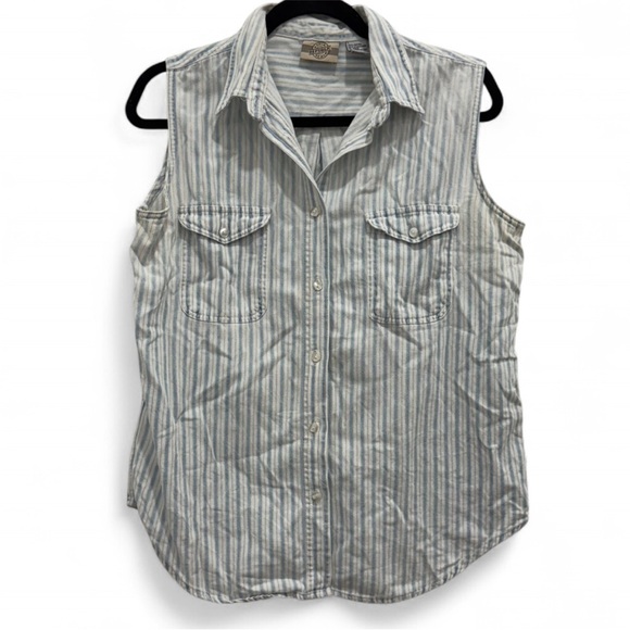 Vintage Denim Republic Striped Sleeveless Women’s Shirt size large - Picture 1 of 2